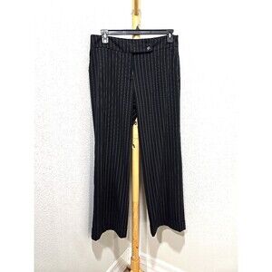 Ninety Womens Black Pin Stripe Pants Trousers Sz 12 Office Career Business Chic
